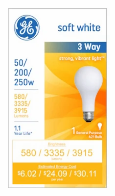 3-Way Soft White Light Bulb, 50/200/250 Watt (12 pieces)