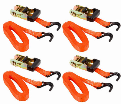 Ratchet Tie-Down with Double J-Hooks, 1 In. x 12 Ft., 4-Pk.