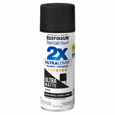 Painter's Touch 2X Premium Ultra Matte Spray Paint, Black, 12-oz.