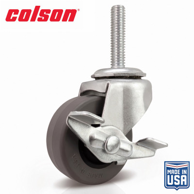 2 in. Gray TPR and Steel Swivel Threaded Stem Caster with Locking Brake