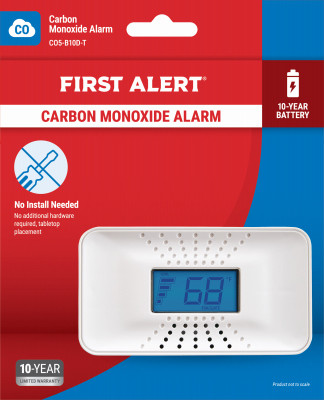 Carbon Monoxide Detector, Temperature Display, 10-Year Battery