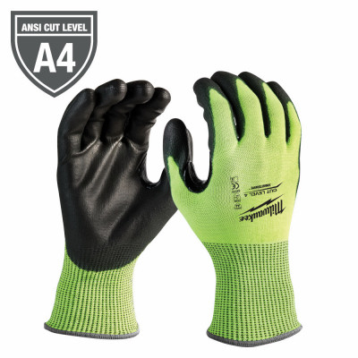 Hi-Visibility Polyurethane Dipped Work Gloves, Cut Level 4, Men's L