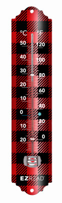 Indoor/Outdoor Thermometer, Lumberjack Plain, Metal, 12 In.