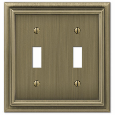 Continental Wall Plate, Brushed Brass, Metal, 2 Toggle