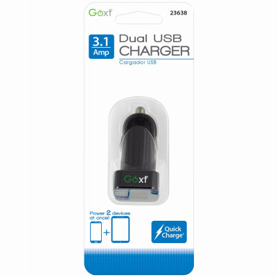 12V 3.1A Dual USB Charger, Black