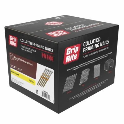 Collated Framing Nails, Bright, Round Head, 21 Degree, 2-3/8 In. x 12 Gauge, 2500-Pk.