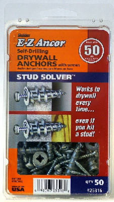 Stud Solvers Drywall Anchors, Self-Drilling, Plastic, #50, 50-Pk.