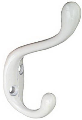 Hat & Coat Hook, Heavy-Duty, White, Holds 75-Lbs.