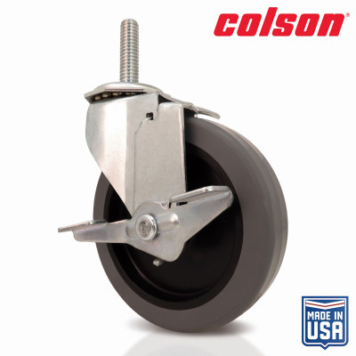 4 in. Gray TPR and Steel Swivel Threaded Stem Caster with Locking Brake