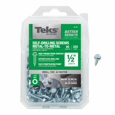 #6 x 1/2" Hex Washer Head Sharp Point Metal-to-Metal Screws 320-Ct.