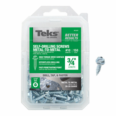 #10 x 3/4" Hex Washer Head Sharp Point Metal-to-Metal Screws 150-Ct.