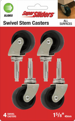 1-5/8" Office Wheel Stem Casters Black 4 Pack.