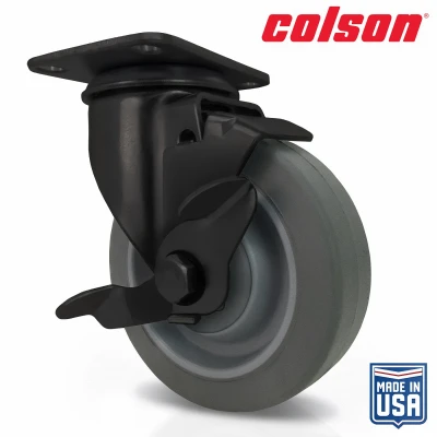 5 in. Gray TPR and Black Swivel Plate Caster with Locking Brake