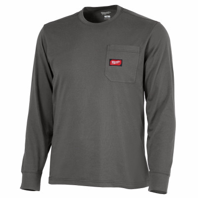 Gridiron Long Sleeve Pocket T-Shirt, Heavy Duty, Moisture Wicking, Gray, 2XL