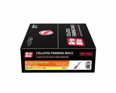 Collated Framing Nails, Smooth Steel, Clipped Head, Paper Tape, 30 Degree, 2-3/8 x .113 In., 2500-Pk.