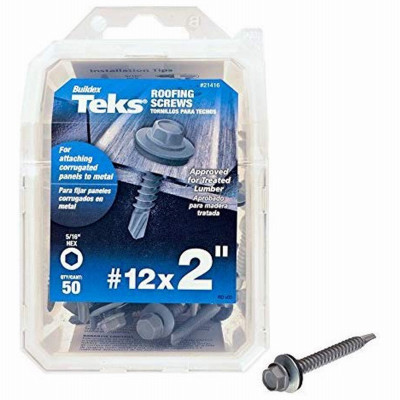 Roofing Screws, Hex Washer Head, Drill Point, #12 x 2 In., 50-Ct.