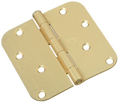 Door Hinge, Interior, Round-Edge, Satin Brass, 4 In.