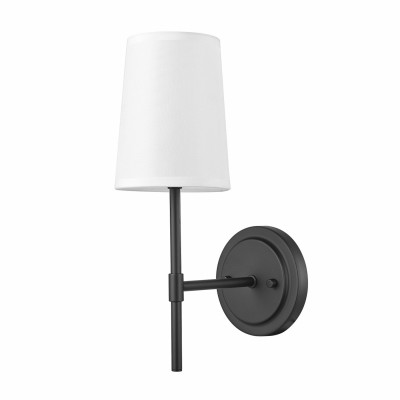 Clarissa Wall Sconce, Matte Black, White Fabric Shade