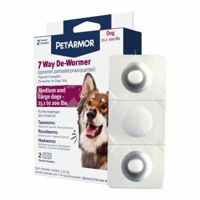 7 Way De-Wormer for Medium and Large Dogs, 25-200-Lbs., 2 Tablets