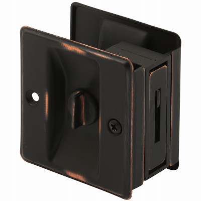 Pocket Door Privacy Lock and Pull, Bronze Plated Brass, 2-3/4 In. Tall