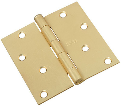 Door Hinge, Interior, Square-Edge, Satin Brass, 4 In.