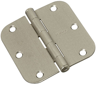 Door Hinge, Interior, Round-Edge, Satin Nickel, 3-1/2 In.