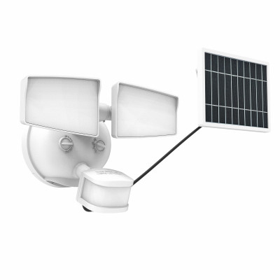 Solar-Powered LED Security Floodlight, 2 Head w/ Motion Sensing, D2D, Adjustable Brightness-Black 1500 Lumens