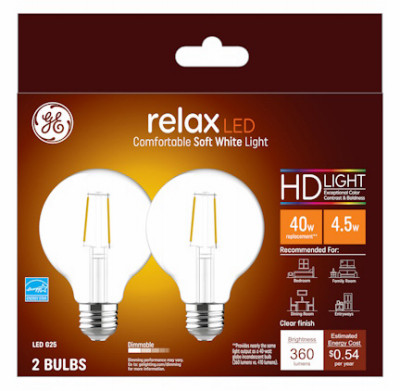 LED Light Bulbs, G25, Clear Soft White, 360 Lumens, 4.5 Watt, 2-Pk.