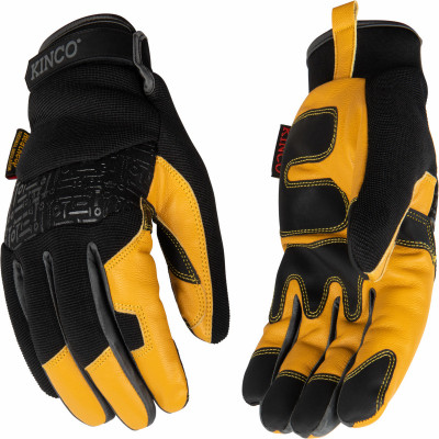 Goatskin Leather Driving Gloves, Thermal Lined, Black/Yellow, Men's L