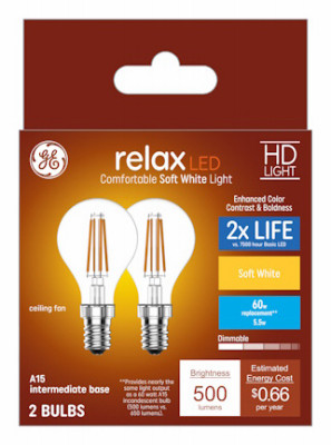 LED Clear Ceiling Fan Light Bulb, A15 Intermediate Base, 5.5 Watt, 2-Pk.