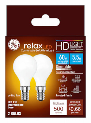 LED Frosted Ceiling Fan Light Bulb, A15 Intermediate Base, Frosted, 5.5 Watt, 2-Pk.