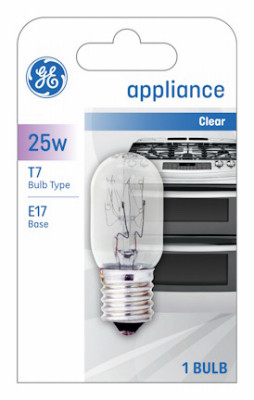 Appliance Light Bulb, Clear, T7 Shape, E17 Base, 25 Watt