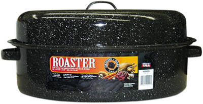 Covered Oval Roaster, Black, 19-In. (4 pieces)
