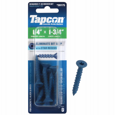 Concrete Anchors, Star Drive, 1/4 x 1-3/4 In., 8-Pk.