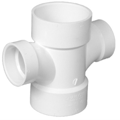 Schedule 40 DWV PVC Reducing Double Sanitary Tee, 3 x 3 x 1-1/2 x 1-1/2 In.