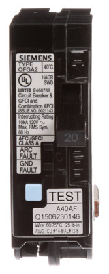 Single Pole Dual Function Circuit Breaker, Combines AFCI/GFCI, 20-Amp