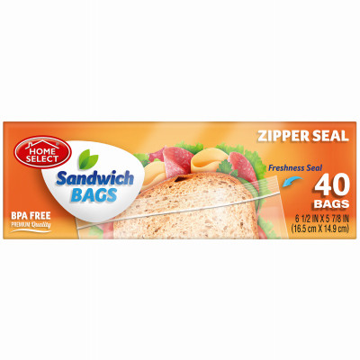 Sandwich Bags, Zipper Seal, 40-Ct.