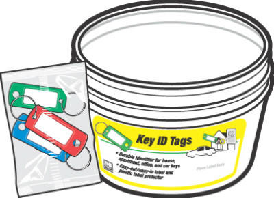 Key Identification Tag with Split Ring, Assorted, 3-Pk., 20-Pc. Bucket