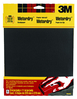 Wet/Dry Sandpaper, 600-Grit, 9 x 11 In., 5-Pk.