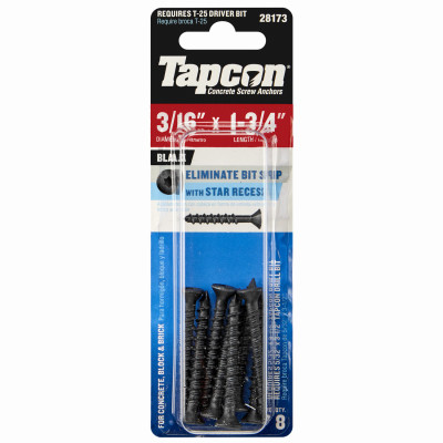 3/16" X 1-3/4" STAR HEAD BLACK SCREW ANCHOR 8-Ct.