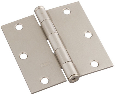 Door Hinge, Interior, Square-Edge, Satin Nickel, 3-1/2 In., 3-Pk.