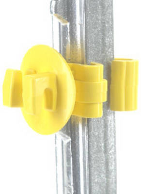 Electric Fence Insulator, T-Post, Snug-Fit, Yellow, 25-Pk.