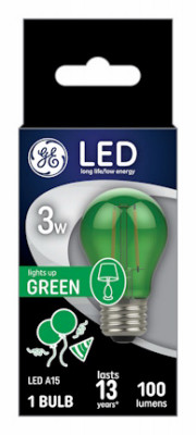 LED Party Light Bulb, A15, Green, Soft White, 50 Lumens, 3 Watt