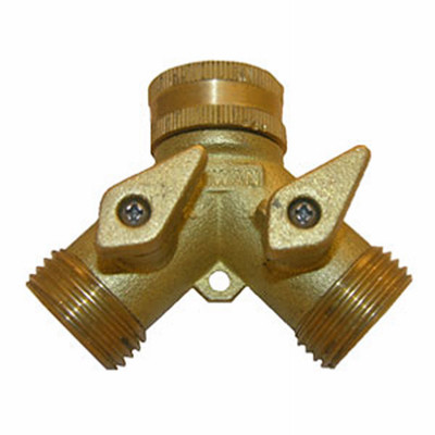 Garden Hose Y Connector, Brass, 3/4 FGH x (2) 3/4 In. MGH