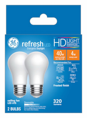LED Ceiling Fan Light Bulbs, A15, Daylight, 320 Lumens, 4 Watt, 2-Pk.