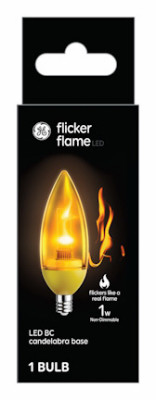 LED Bullet Shape Light Bulb, Flicker Flame, Candelabra Base, 1 Watt