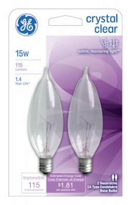 Clear Bent-Tip Light Bulbs, 15 Watt, 2-Pk. (6 pieces)