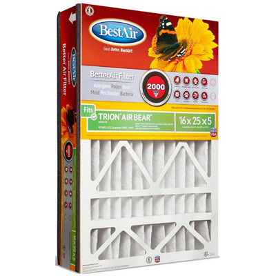 16x25 x 5 In. Air Bear Pleated Air Filter, MERV 11, Electrostatically Charged, 1 Year (3 pieces)