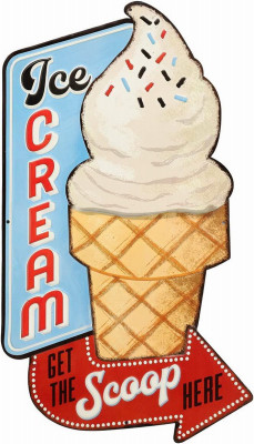 3D Embossed Metal "Ice Cream Scoop Here" Sign, Indoor/Outdoor Use