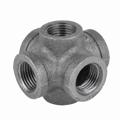 Black Pipe 6-Way Cross, 1/2 In.